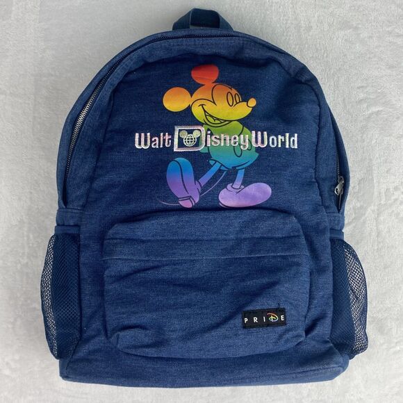 Disney Handbags - Disney World Pride Collection Denim Mickey Mouse Backpack Rainbow Blue